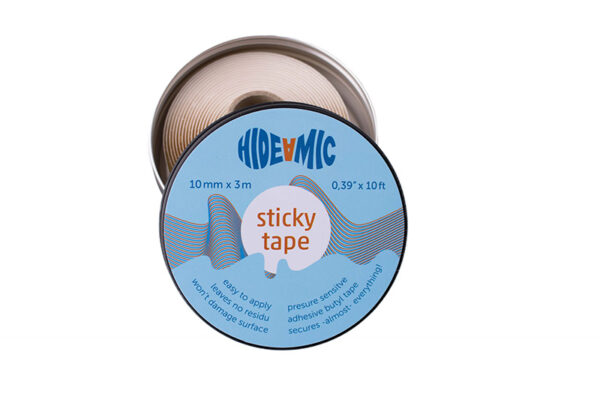 HIDE-A-MIC PRESURE SENTIVE STICKY TAPE 3 METER X 10MM IN BLACK TIN